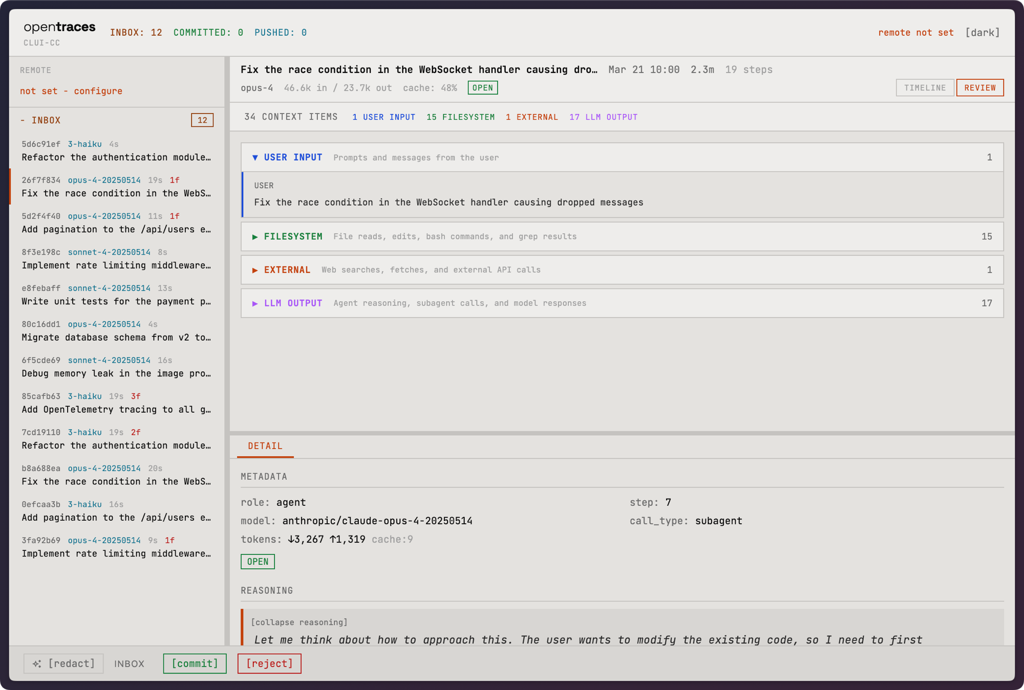 Web inbox - review view