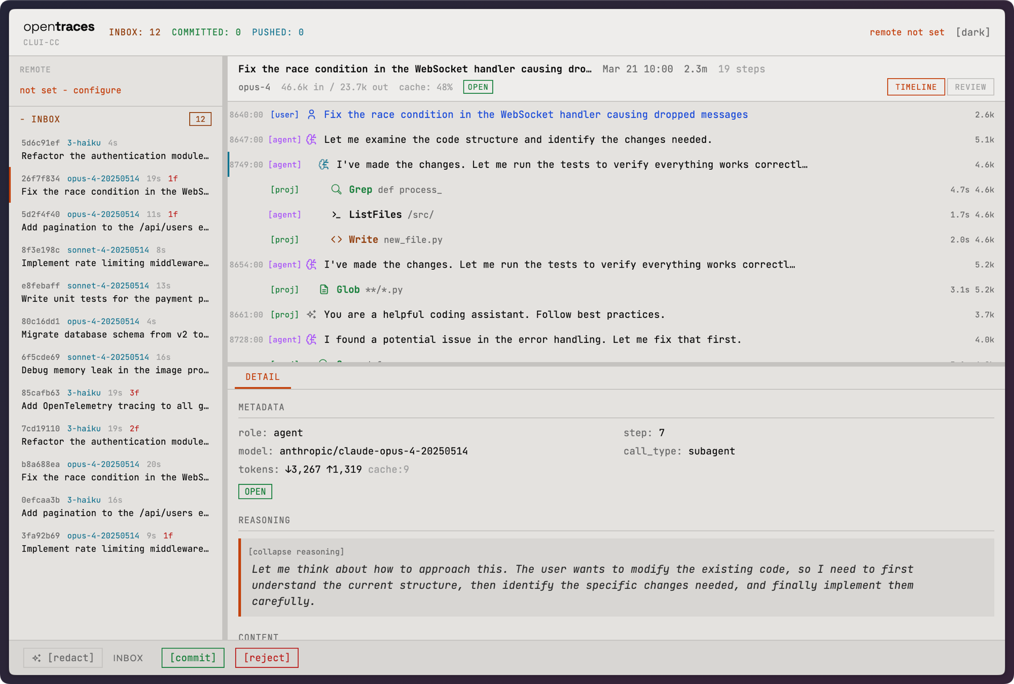 Web inbox - timeline view